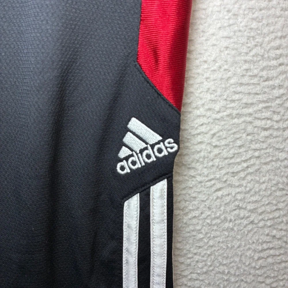 Y2K Adidas Baggy Track Pants Men L Black Red Silky Sweatpants Drawstring Vintage